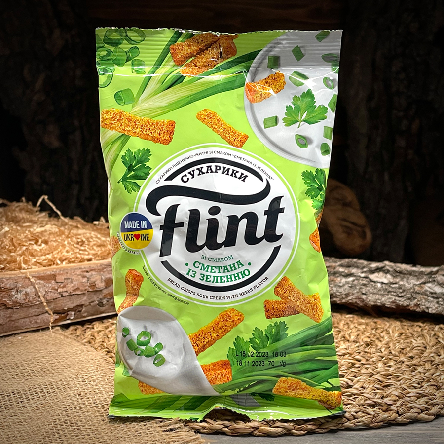 Сухарики со вкусом сметаны с зеленью "Flint"