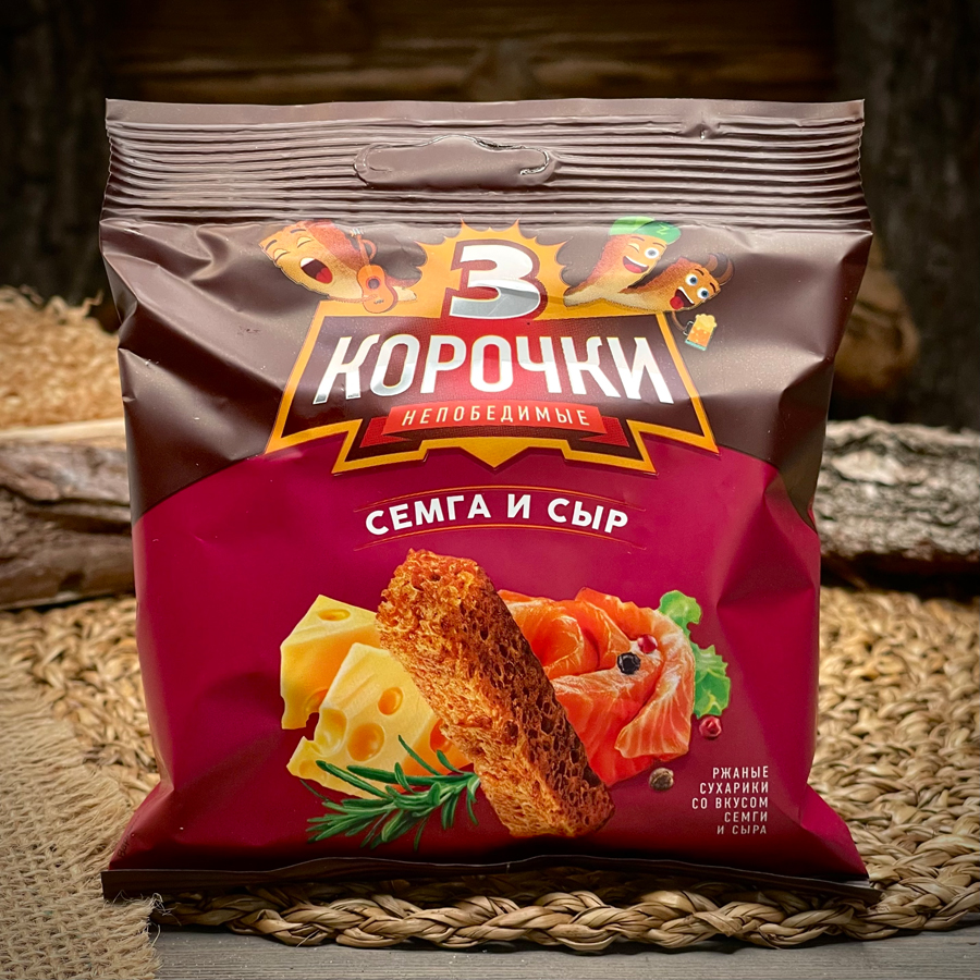 Сухарики со вкусом сёмги и сыра "3 корочки"